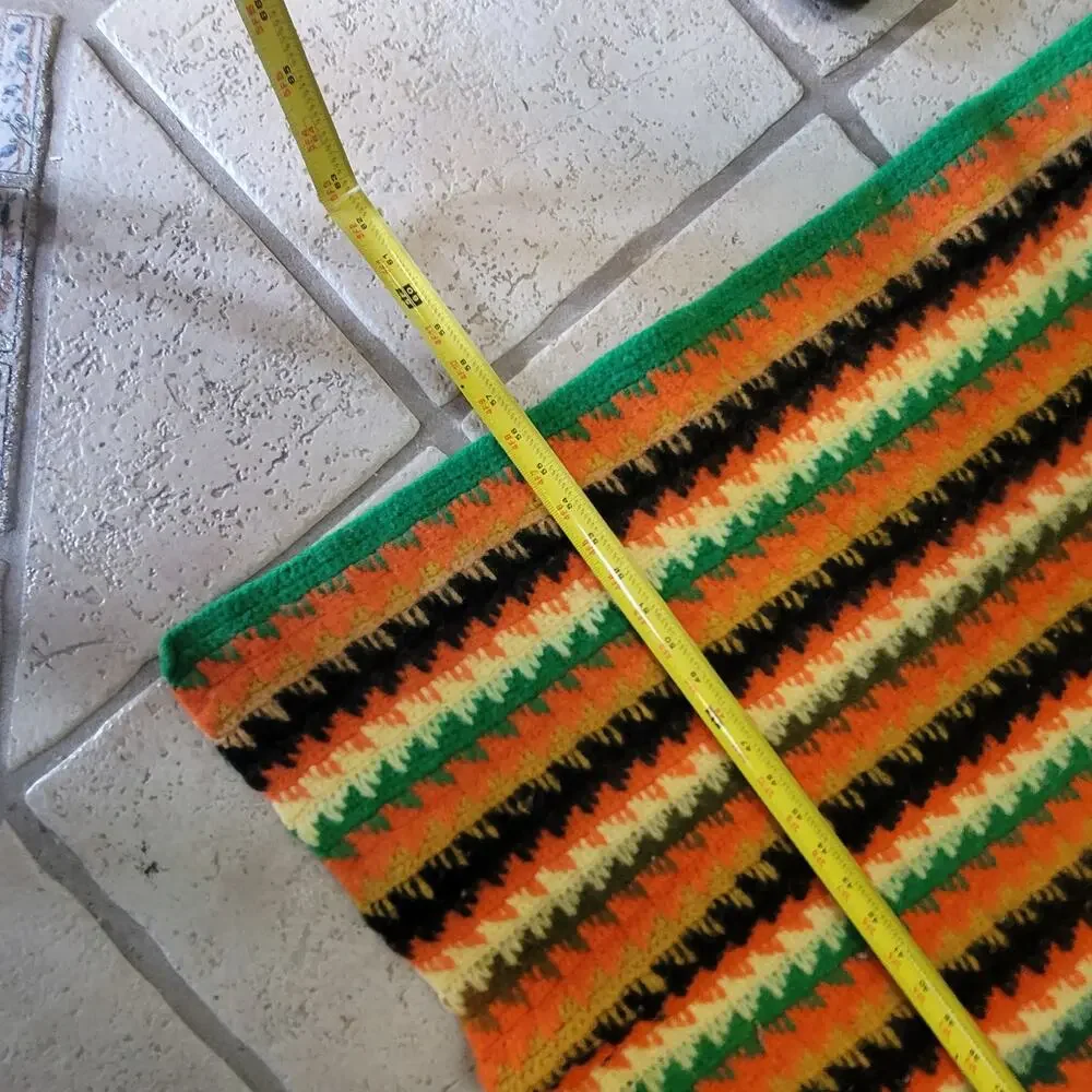 Handmade Wool throw 1970s FLAME Brown Yellow orange Green Gold CABIN 42